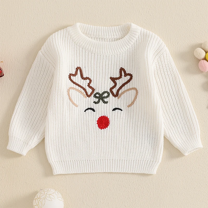 Newborn Boy Girl Christmas Sweater Knit Baby Jumpers Cute Reindeer Head Long Sleeve Toddler Chunky Knitwear Pullover baby girls sweater
