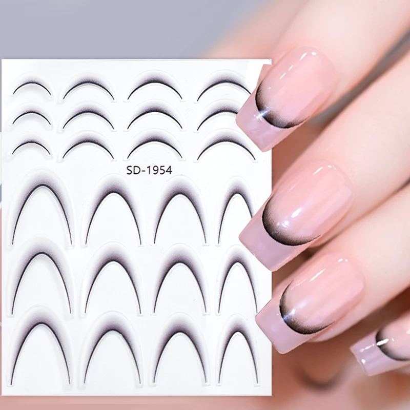 Gradient Color Line Design French Nail Art Stickers Self-Adhesive ail Tips Guides for DIY Decoration Stencil Tools