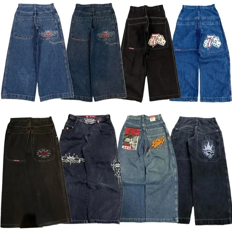 JNCO Y2K 헐렁한 청바지, 남성 하라주쿠 자수 하이 퀄리티 청바지, 빈티지 스트리트웨어, 고스 남성 여성 캐주얼 와이드 레그 청바지 