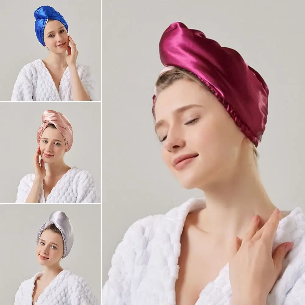 Dry Hair Cap Double Sided Imitation Silk Coral Fleece Shower Cap for Women