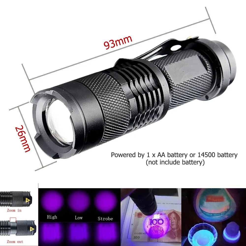 

New Mini Portable UV Ultra LED Flashlight Violet Purple Blacklight Torch Lamp For Outdoor Lights Hunting Camping Lamp