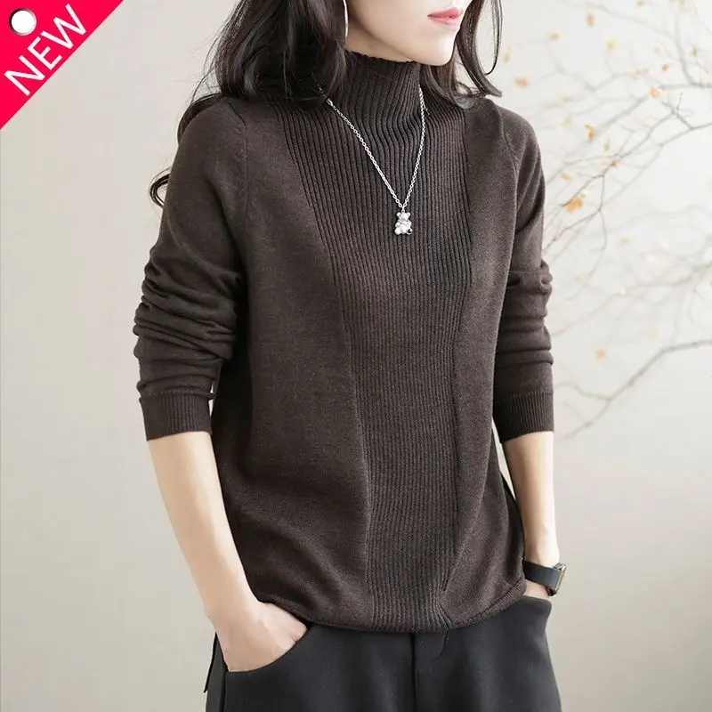 

Autumn Winter Women's Pullover Turtleneck Solid Screw Thread Long Sleeved Sweater Knitted Office Lady Fashion Casual Tops