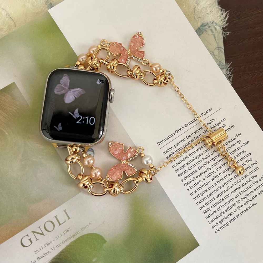 Elegant Diamond Butterfly Strap with Pearls