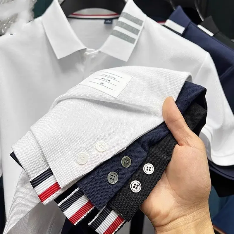 

High-end luxury brand men's Polo shirt 2024 summer lapel embroidered short sleeve 100% cotton slit T-shirt South Korea casual me