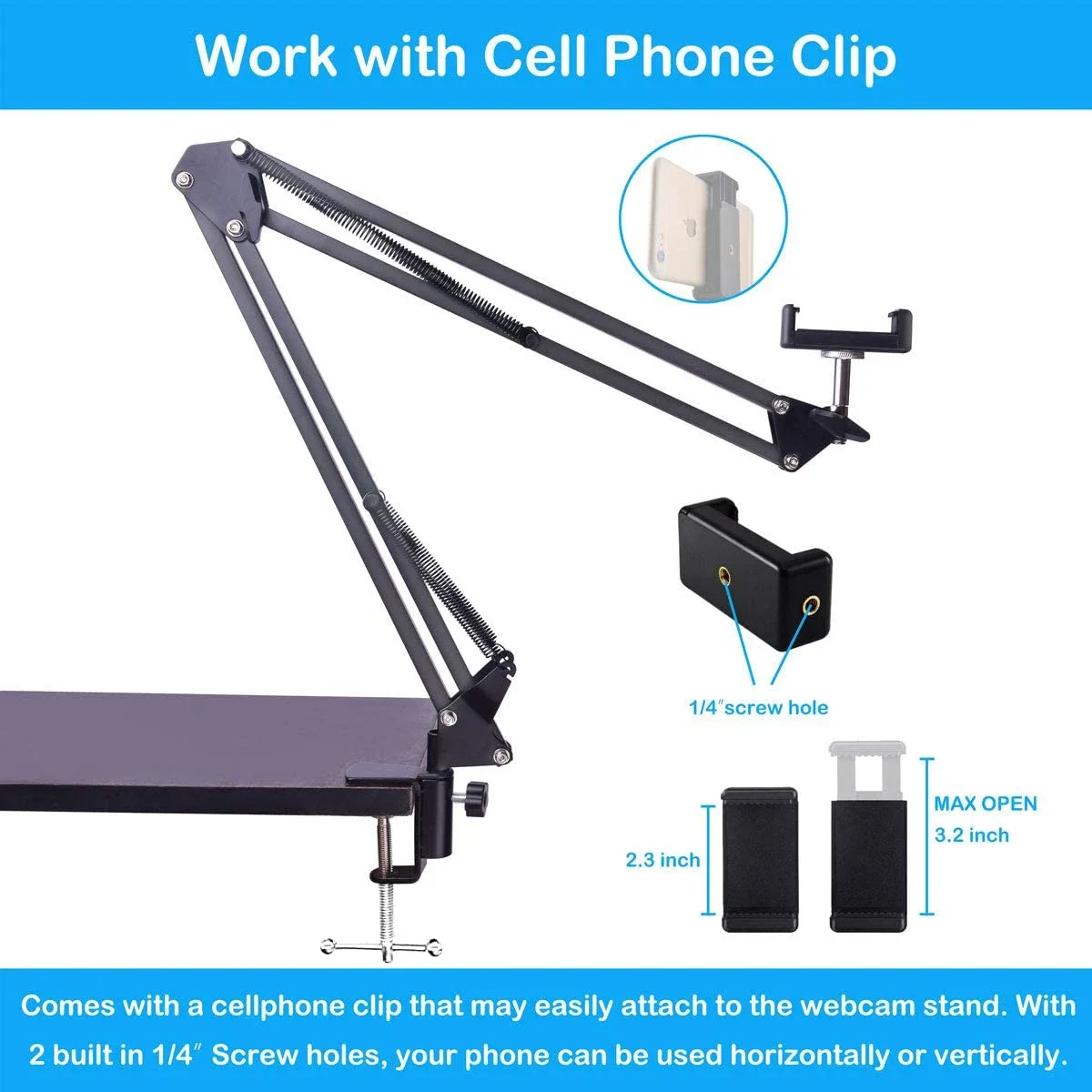 1/4" Screw Webcam Camera Phone tripod Table Stand Set Overhead Shot Photography Adjustable Desktop Arm stand For Phone Camera
