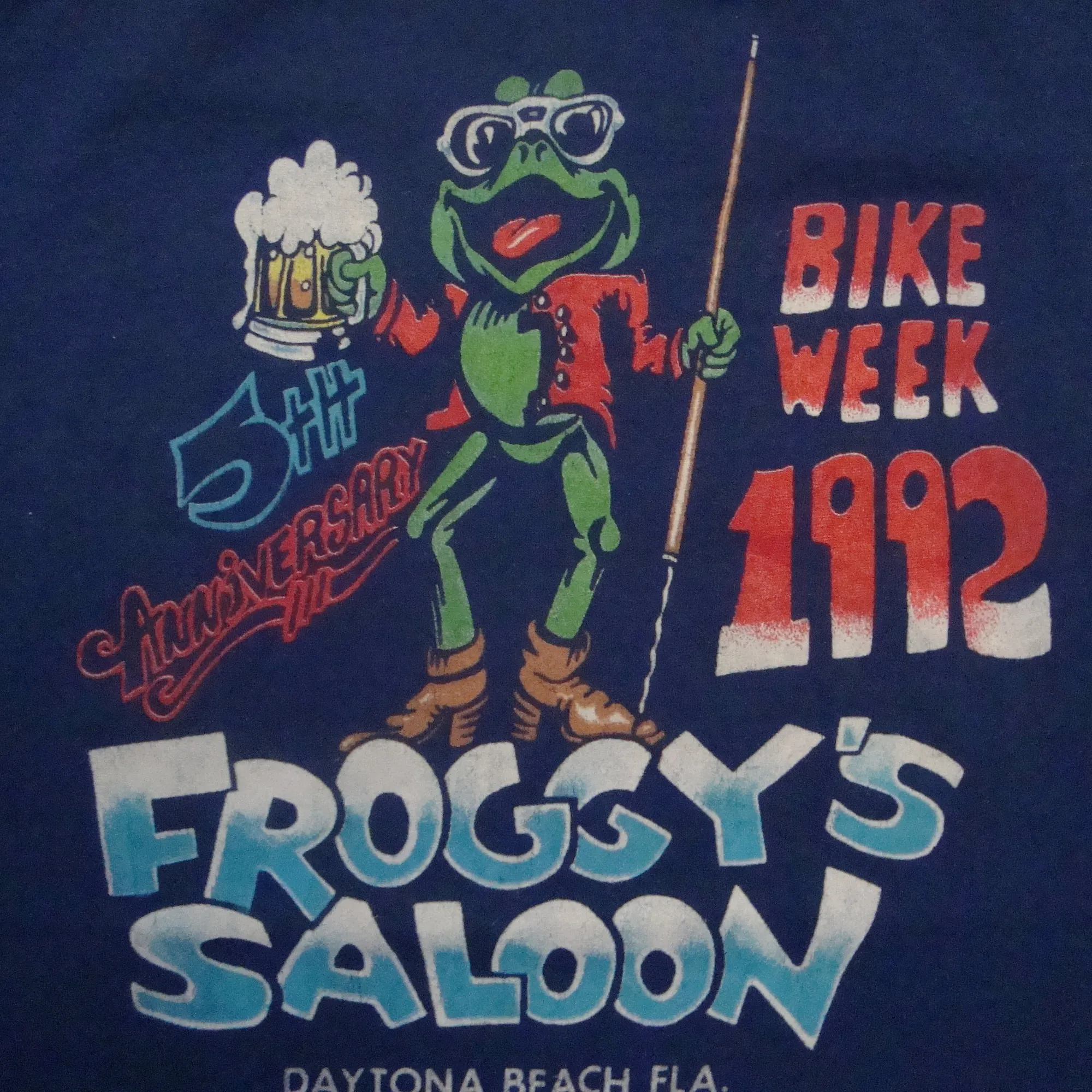 Vintage Anni '90 Froggy'S Saloon Bike Week 1992 Daytona Beach Florida Blue T Shirt Taglia S
