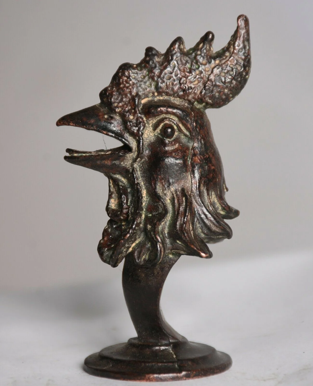 

Antique Chinese Bronze Dynasty Zodiac Animal Rooster Cock Head Bust Statue