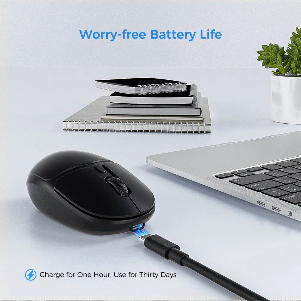 Kysona-Wireless Rechargeable Mouse, Bluetooth, Rechargeable, Ergonomic, 1600DPI, MacBook, Tablet, Laptops, Computer, PC, 2.4G