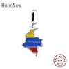 Real 925 Sterling Silver Fit Original Pan Charms Bracelet Color Enamel COLOMBIA Flag Map Bead For Making Women Berloque DIY 2