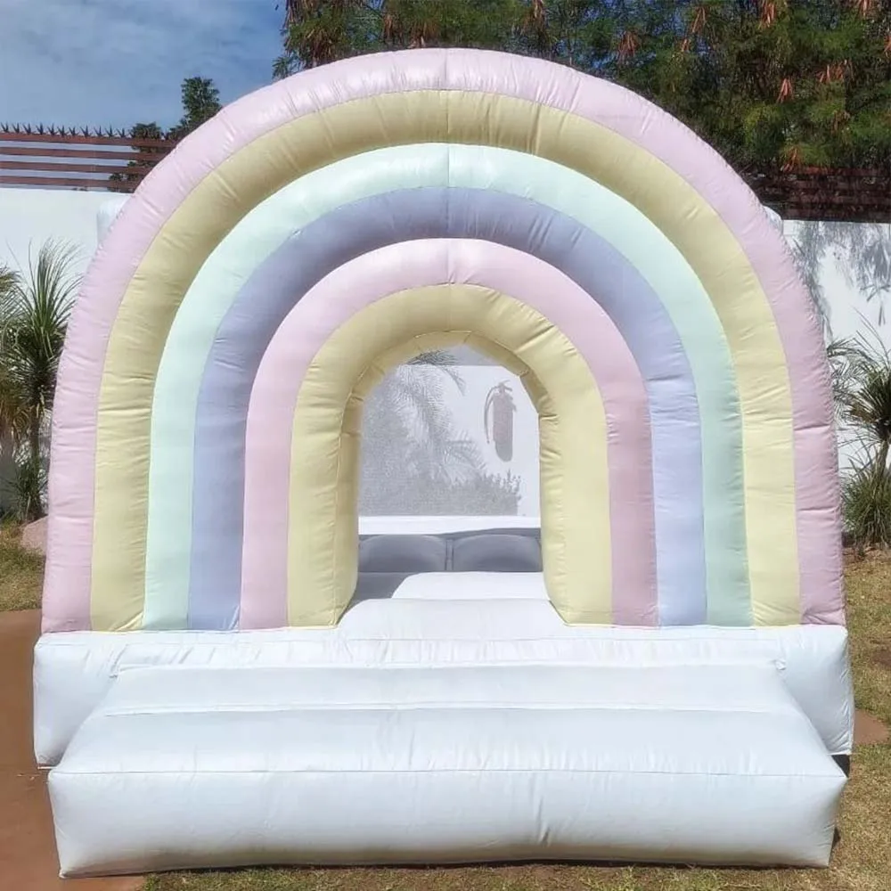 Rainbow Bounce House Inflatable Castle with Slide for Kids, Indoor Outdoor Cloud Bouncy House for Backyard Birthday Party