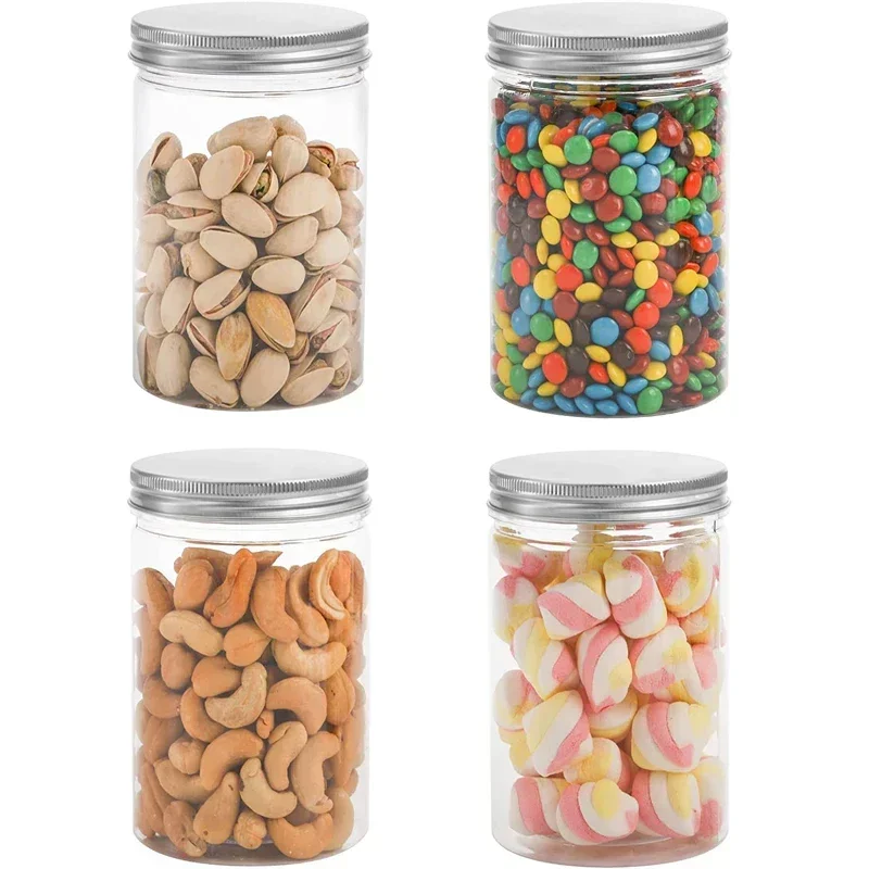 5Pcs 150-580ml Refillable Straight Cylinders Jar Clear Plastic Jars W/ Aluminum Lids Container For Dry Cargo Jams Peanuts Snacks images - 6