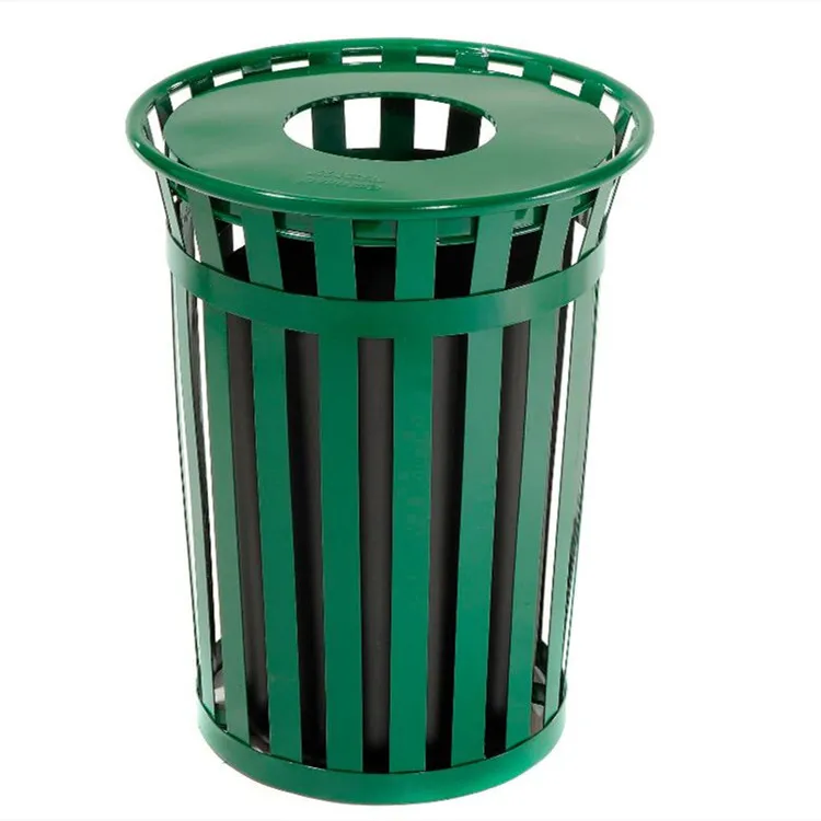 Cubo de basura grande de acero de listón redondo, contenedor de reciclaje  de hierro para calle al aire libre, cubo de basura comercial de metal para  Parque - AliExpress