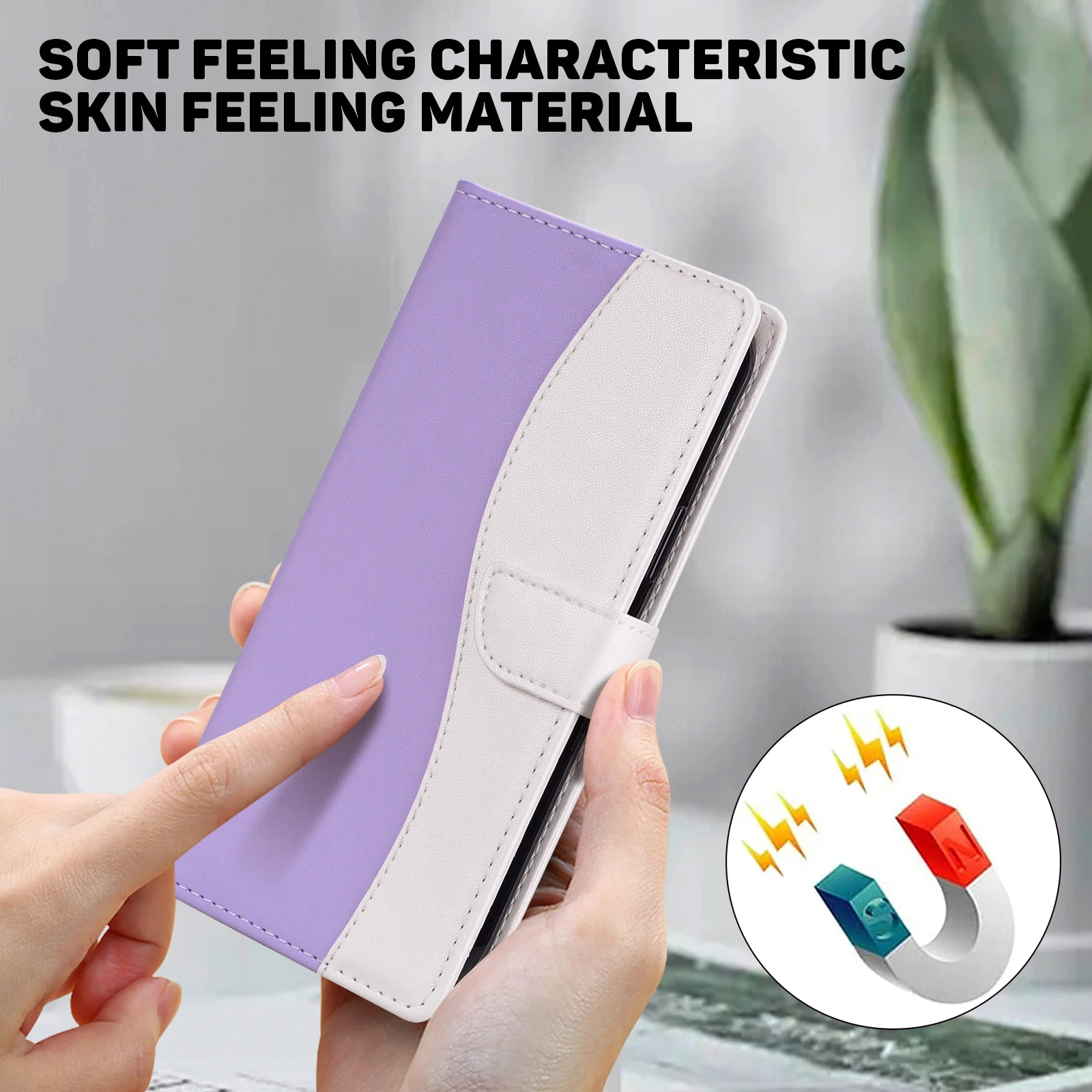 Embossed Solid Color Magnetic Flap Leather Wallet Case