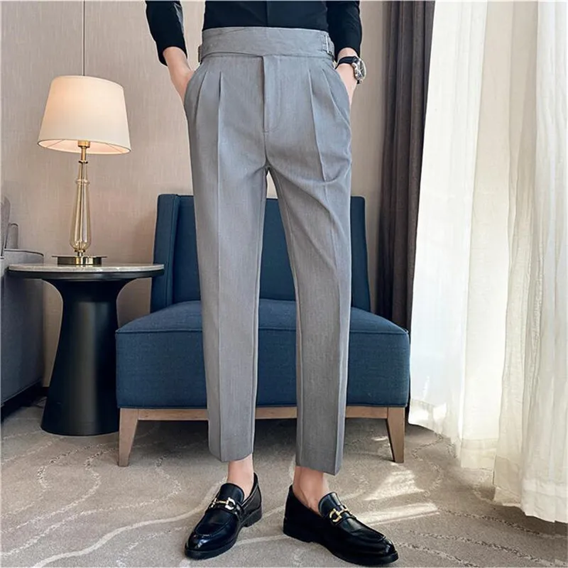 Fashion (White12)2021 New Design Men High Waist Trousers Solid England  Business Casual Suit Pants Belt Straight Slim Fit Bottoms White Clothing  WAR @ Best Price Online | Jumia Egypt