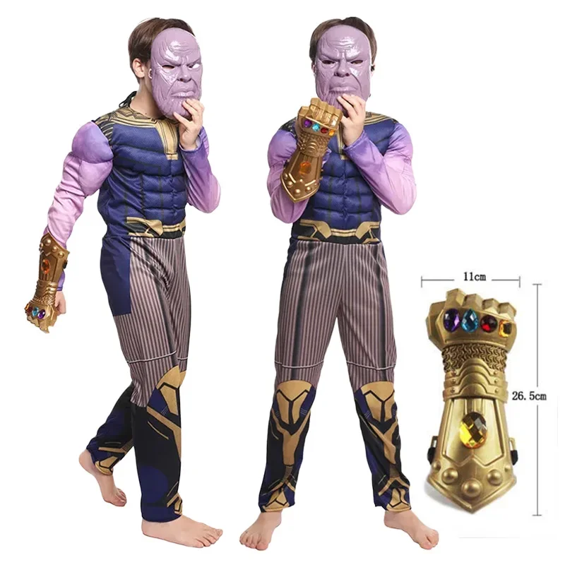 

Костюм Таноса для косплея суперзлодей танос, костюм для мышц, комбинезон, костюм на Хэллоуин, день рождения, одежда для детей, подарки