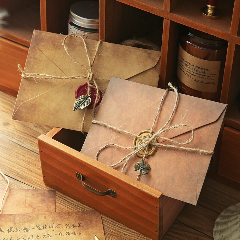 Kraft paper envelopes Vintage Kraft Paper Envelopes Letter Paper Set with Exquisite Pendant & Hemp Rope Stationery Envelope Set Confession Letterhead