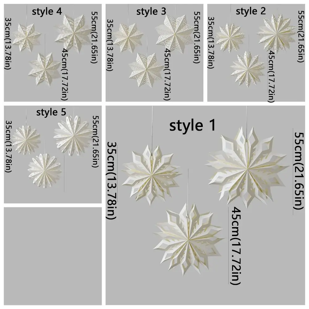 White Christmas Snowflake Ornament DIY 3D Hollow Out Star Paper Lantern Handmade Hollow Star Decoration New Year Decor