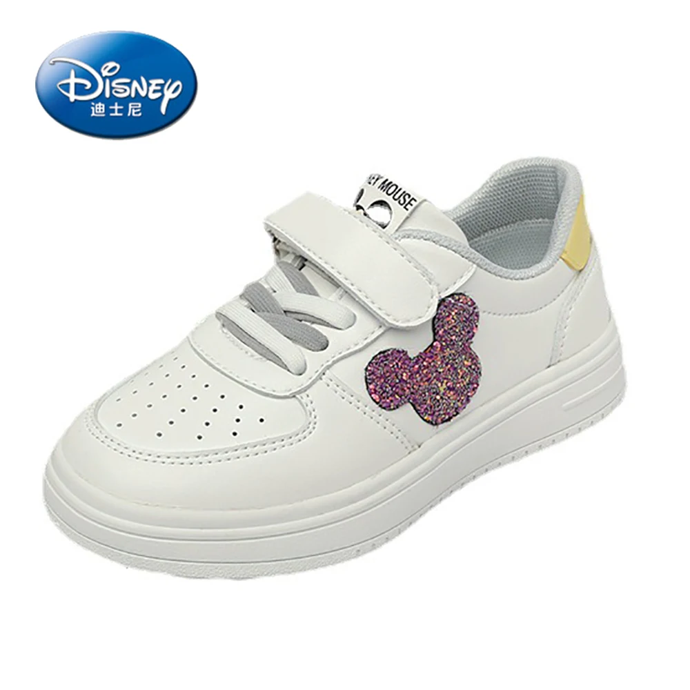 Disney Kids Casual Sneakers For Spring Autumn Girls Shiny Mickey Mouse Outdoor Shoes Children