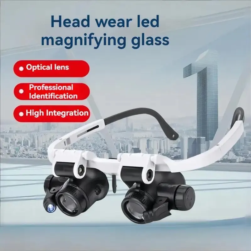 Magnifying Glass Head Magnifier Clock Repair Engraving Glasses Antique Jewelry Identification 3 Group Magnification Led Lights