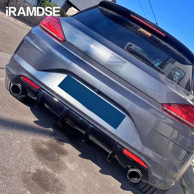 Rear Bumper Diffuser Rear Diffuser for Volkswagen Scirocco R GLossy BLack Car Body Kit R20 2009-2014 15 16 17 Plastic Splitter Lip Bumper Spoiler rear bumper lip,double sided adhesive spoiler,rear bumper diffuser