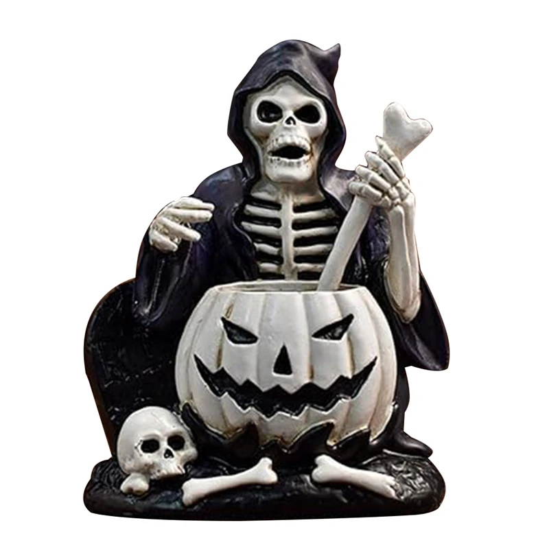 

2Piece Halloween Skull Statues Desktop Decorations Halloween Home Table Party Decor Resin