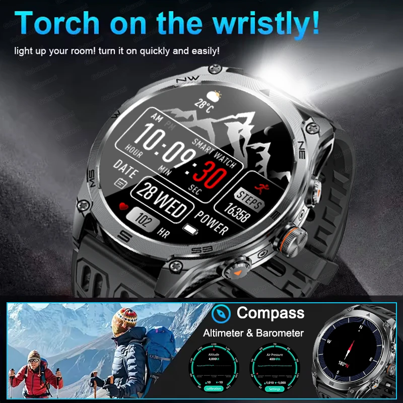 New Outdoor Military GPS Smart Watch Men AMOLED Screen Blood