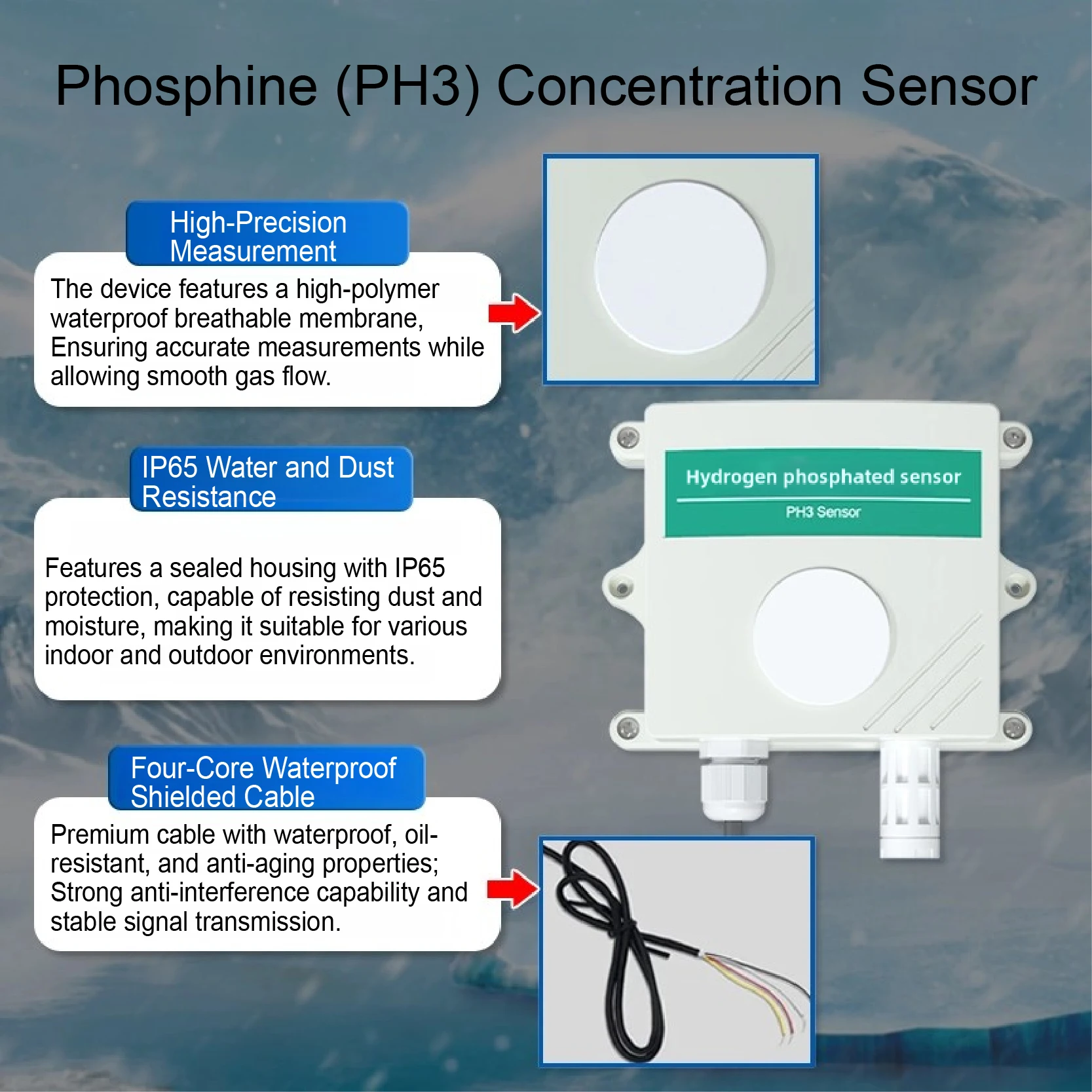 Phosphine Gas Detector Wall-Mounted PH3 Sensor Gas Monitor Fixed Detector Phosphine Leak Alarm Analyzer