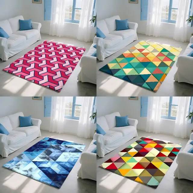 พรมปูพื้นลายเรขาคณิต พรมเช็ดเท้าผ้าสักหลาดพิมพ์ลาย เหมาะสำหรับห้องน้ำ ห้องนั่งเล่น ตกแต่งบ้าน 1