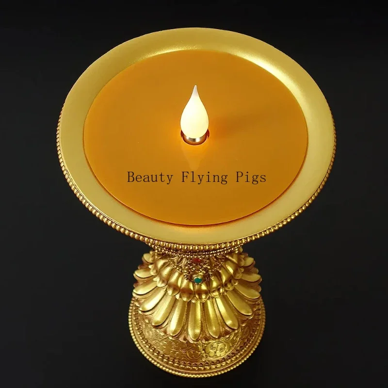 1pc Rechargeable Candle Holder Tibetan Electronic Butter Lamp Buddhist Table Centerpiece Led Simulated Flame Home Decorative candle holders