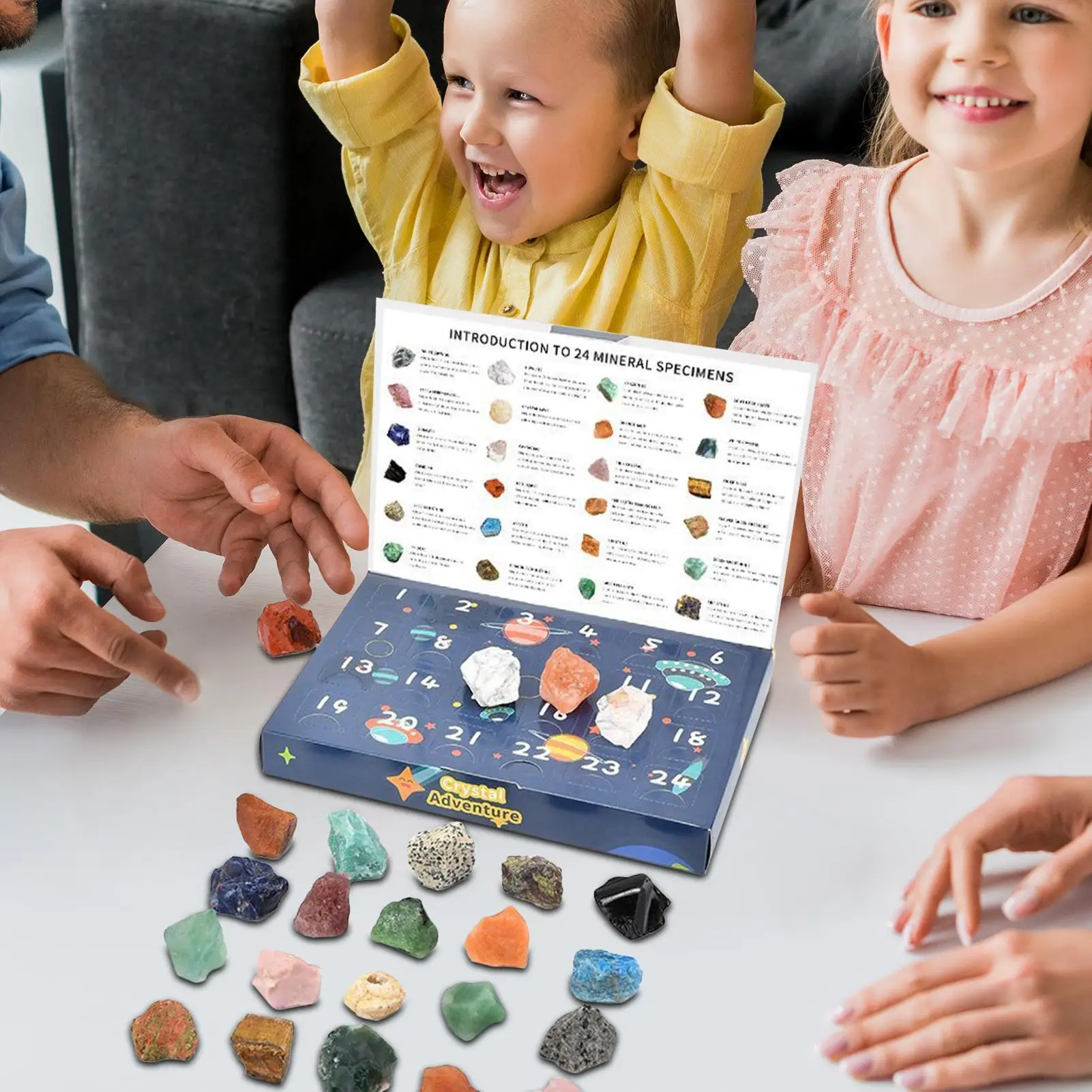 Crystal Christmas Countdown Calendar 24 Days Countdown Calendar with Natural Mineral Gemstones Seasonal Advent Favors For Kids