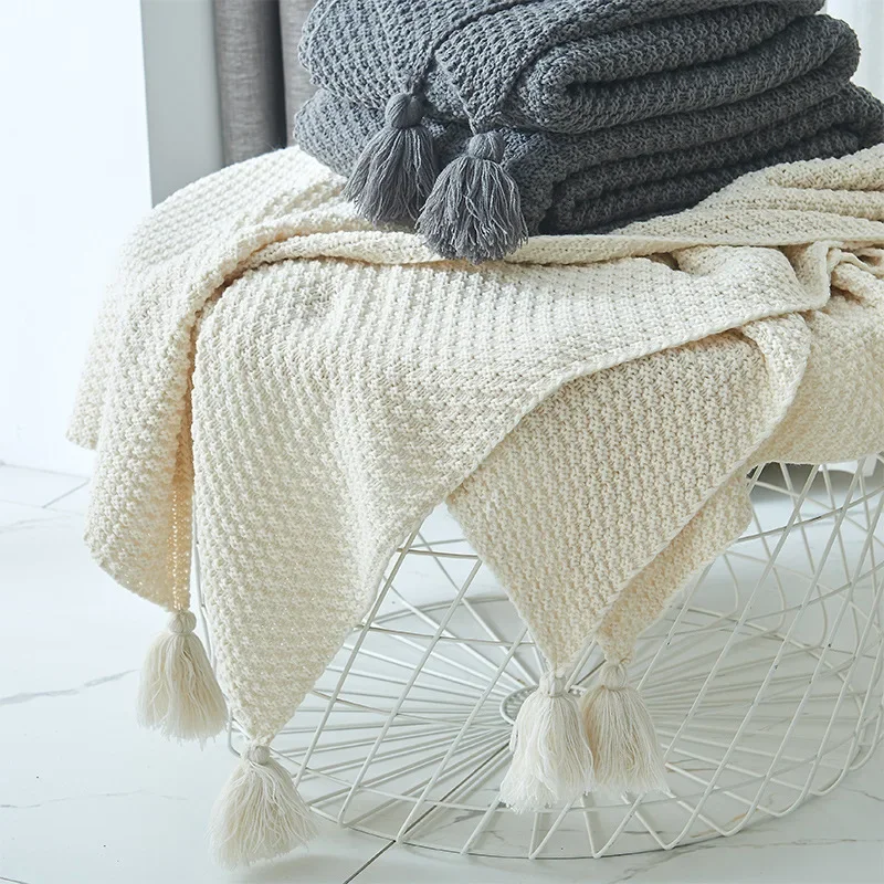 Solid Color Wool Knit Plaid Blanket With Tassel Super Soft Bohemia Throw Blanket for Bed Sofa Cover Bedspread Decor Blankets 1