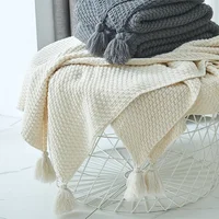 Solid Color Wool Knit Plaid Blanket With Tassel Super Soft Bohemia Throw Blanket for Bed Sofa Cover Bedspread Decor Blankets 1