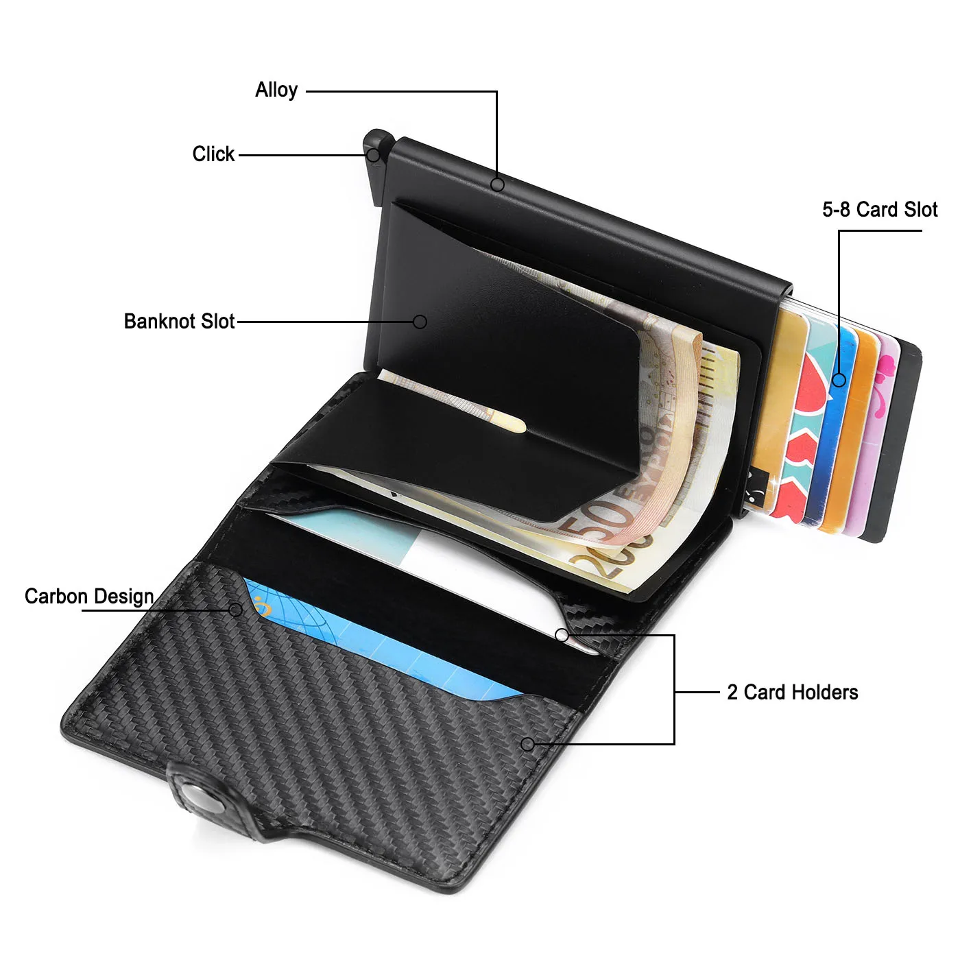 Wallet Card Holder ID Credit Bank Card Holder Hasp Wallet Men Anti Rfid Blocking Protected Magic PU Leather Slim Mini Small Money Wallets Case