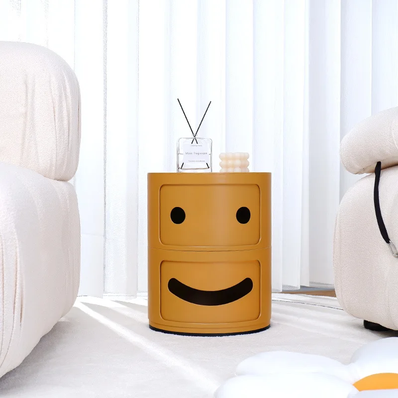 Nordic Bedside Table Modern Simple Round Living Room Bedroom Creative Personality Smiling Face Iron Storage Cabinet