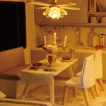 Doll House Kit Mini DIY Cottage Handmade 3D Puzzle Time Apartment Building Toy Home Bedroom Decoration with lights music 5