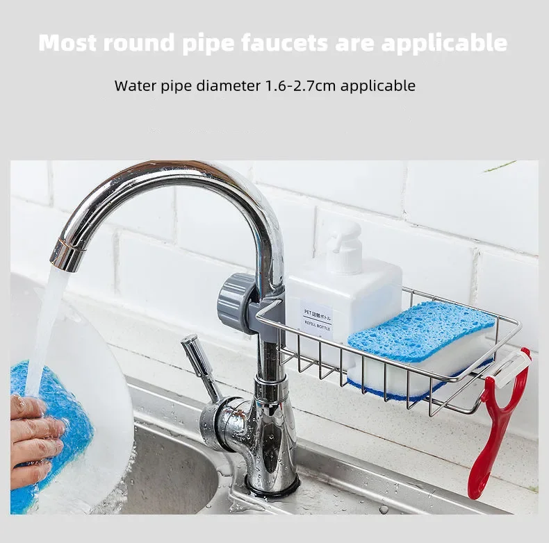 Description Picture 4 of itemKitchen Stainless Steel Sink Drain Rack Sponge Storage Faucet Holder Soap Drainer Towel Rack Shelf Organizer Kitchen Accessories
