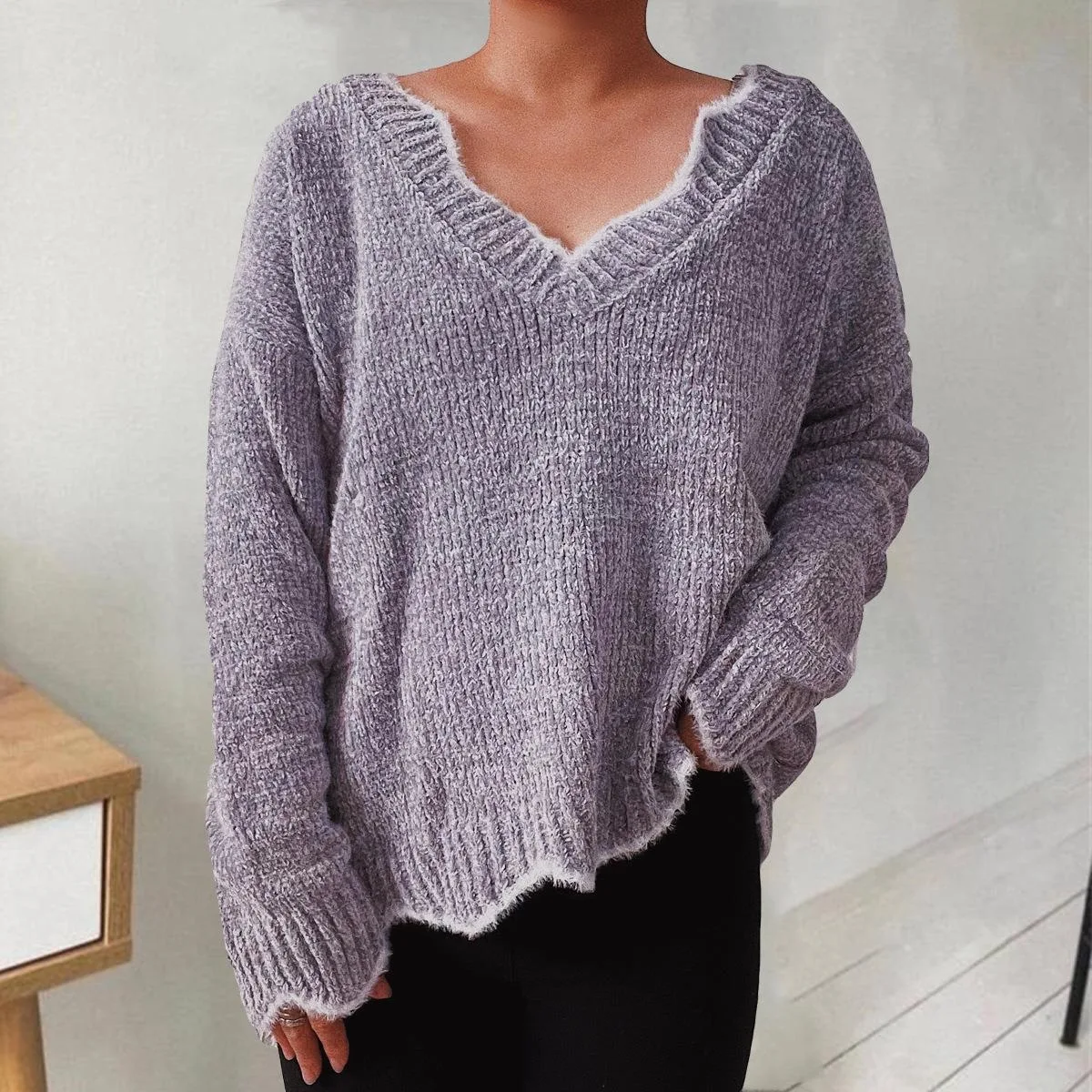 

Soft Warm Women Pullovers 2022 Autumn Casual Loose Knitted Wavy Side Long Sleeve Sweater Winter Jumper All Match Padded Clothes