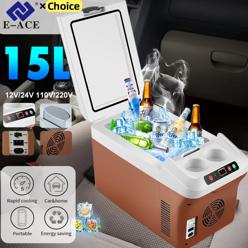 Mini Refrigerator Camping Refrigerator 15L 12V/24V Portable Freezer Large Capacity Hot Cool Dual Use Auto Suitable for Outdoor and Travel