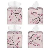Custom Pink Floral Cherry Blossom Tissue Box Cover PU Leather Square Japanese Sakura Flower Facial Tissues Holder for Home 2