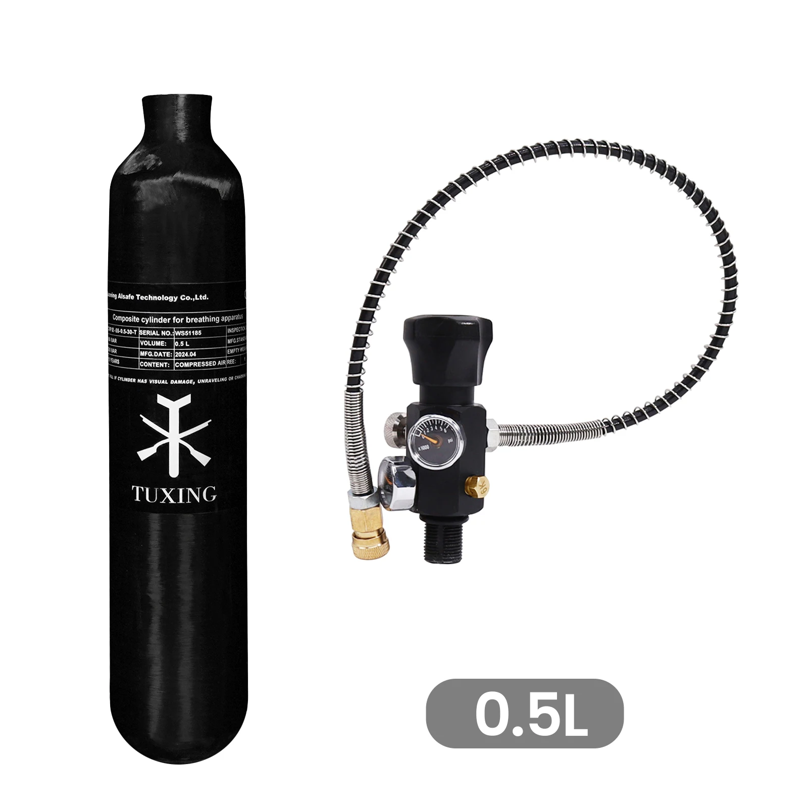 TUXING 4500Psi 300Bar 0.5L 500CC 31Ci คาร์บอนไฟเบอร์ถังดําน้ําแรงดันสูง HPA วาล์วเติมสถานี M18 * 1.5 1