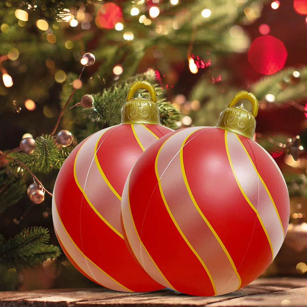 60cm Outdoor Christmas Inflatable Decorated Ball PVC Giant Big Large Balls Xmas Tree Decorations Toy Ball Without Light