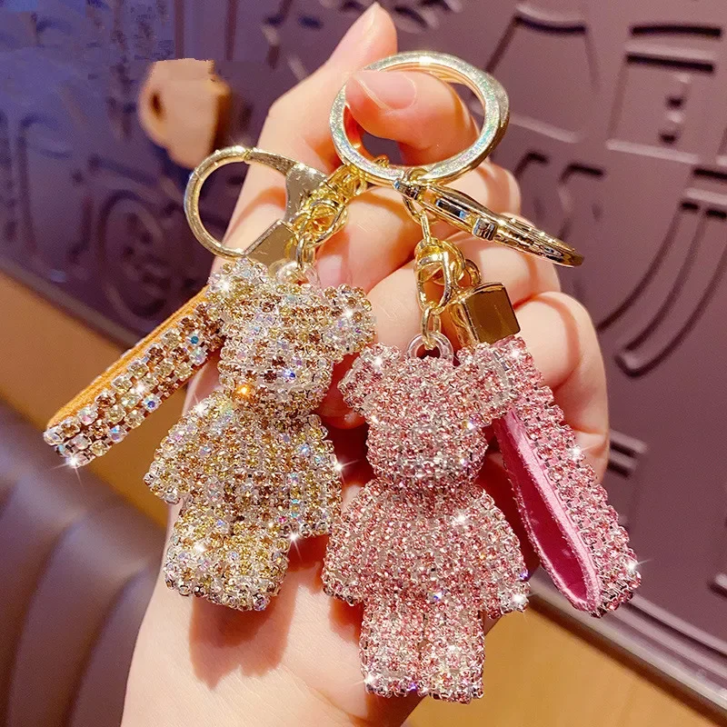 High quality faux diamond animal key chain belt car key box pendant Fancy Faux Diamond Bear Key chain bag pendant 3