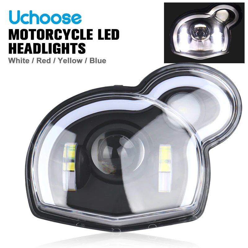 LED Headlight Motorcycle Lights Hi/Low Beam White DRL Red/White/Blue