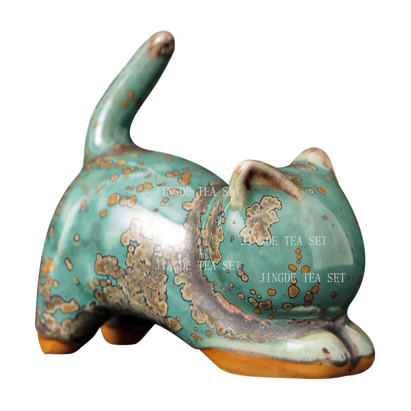 Creative Cat Ceramic Tea Pet Desktop Living Room Decoration Ornaments Handicraft Tea Playing Tea Ceremony Accessories
