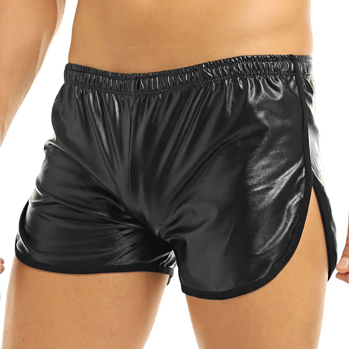 YiZYiF Shiny Shorts Men Boxers Shorts Faux Leather Sport Hot Boxer Fitness Short Pants Back Pocket Gyms Men Shorts men clothes 3