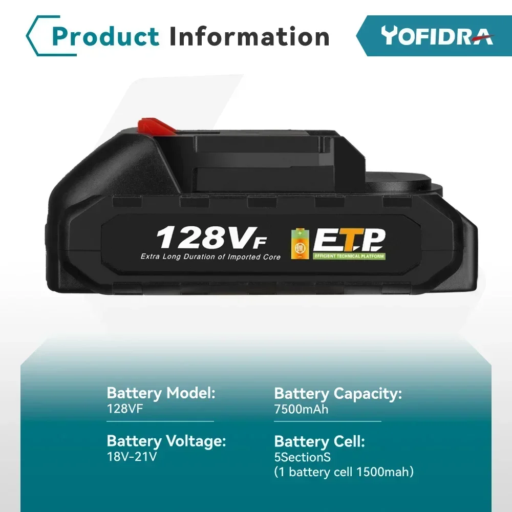 Yofidra 18-21V 150000mAh 22500mAh Rechargeable Lithium Ion Replace Battery For Brushless Electric Drill Wrench Blower Power Tool 4
