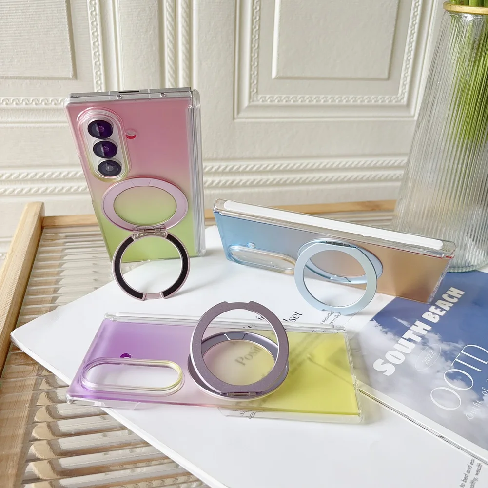 Colorful Gradient Metal Magnetic Ring Holder Case For Samsung Fold_voghion.com