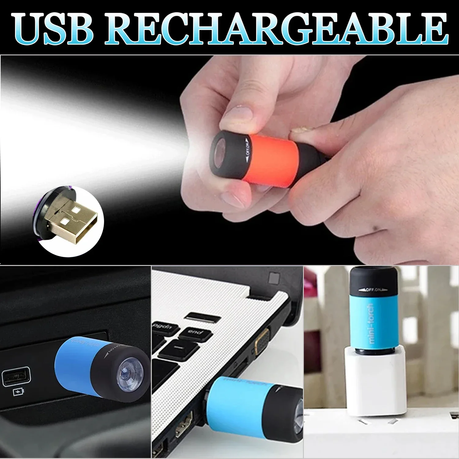 Linterna LED Mini Linterna Mini LED Recargable Por USB - Impermeable, Perfecta Para El Llavero O El Bolsillo Pen Drive