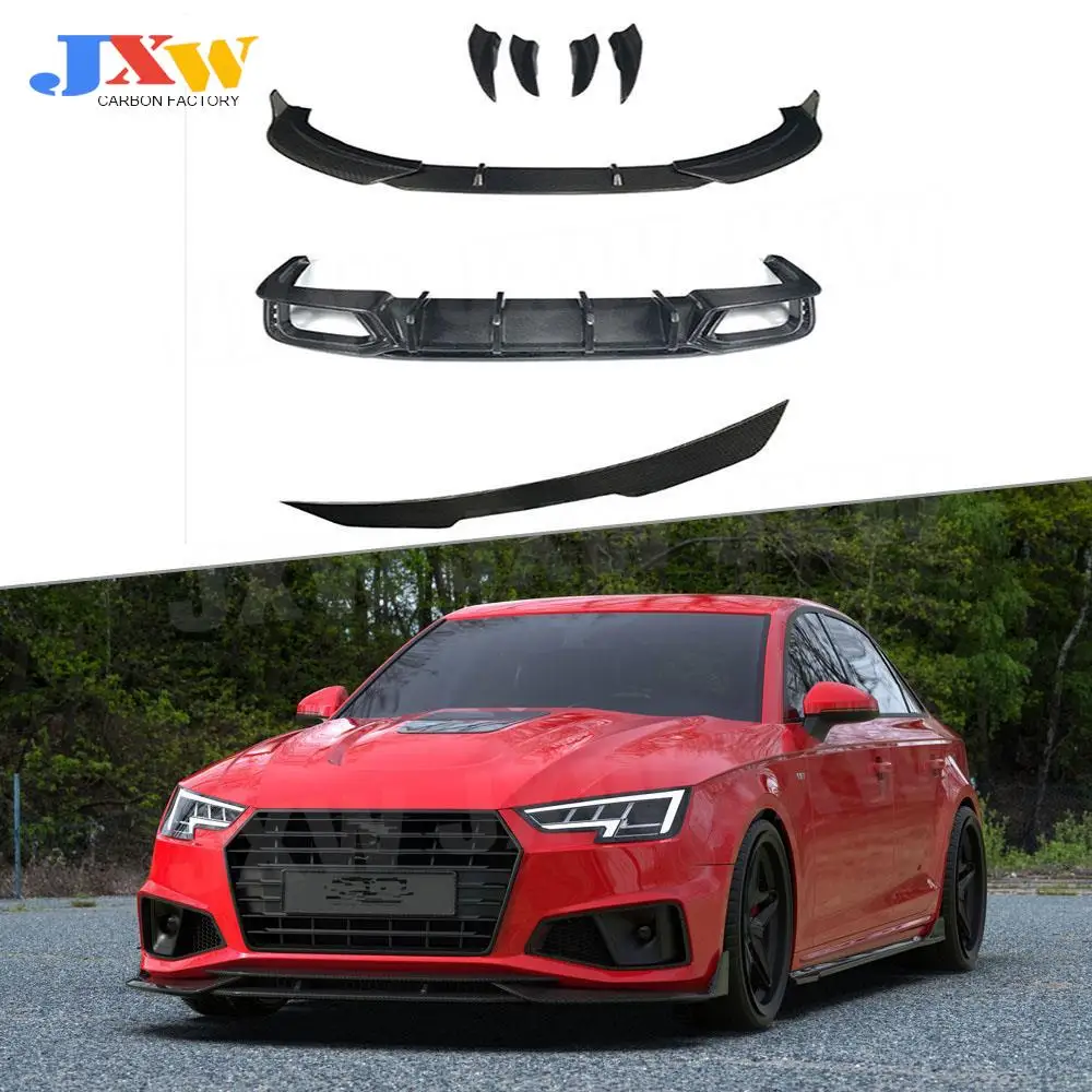 

Dry Carbon Fiber Front Bumper Lip Splitters Side Skirts Rear Spoiler Rear Diffuser For Audi A4 S4 B10 2019 BodyKit Car Styling