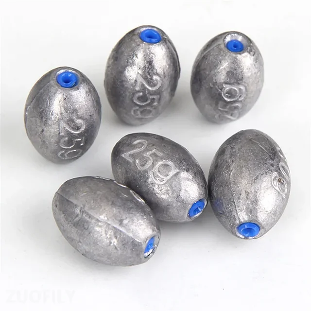 10pcs Fishing Lead Olive Shaped Sinkers with Plastic Plug Hollow Lure Lead Weights  Fishing Slip Shot Sinkers 10/20/30/40/50/60g 2